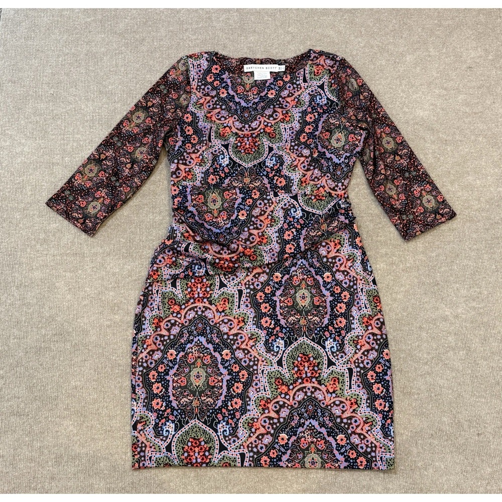 Gretchen Scott Designs Floral Mod Dress Size Medium Design 3/4 Sleeve